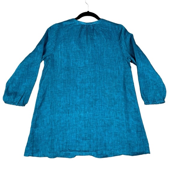 Pure Jill Linen Aqua Blue 3/4 Sleeve Easy Button-Front Lagenlook Tunic Top  Sz S - Picture 2 of 13